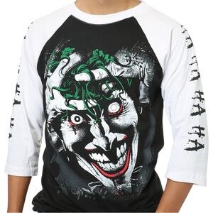 Batman The Joker, The killing Joke Raglan 3/4 Sleeve T-Shirt. Black,White MEDIUM